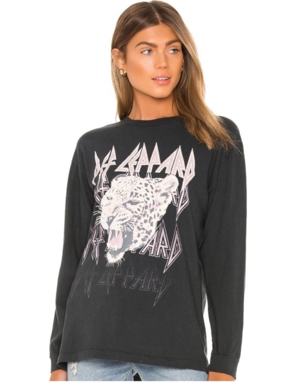 Daydreamer Def Leppard Tiger Long Sleeve 100% Cotton Dark Grey T-Shrit Small